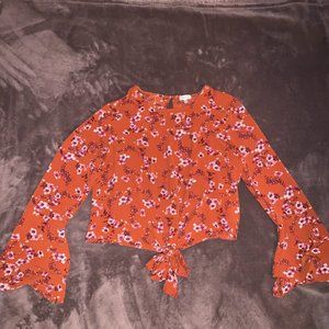 Self Esteem Floral Blouse w/ Bell Sleves + Tie
